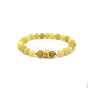 18K Gold Money Bag Lucky Charm Beads Bracelet Gemstones Natural Lemon Jade 6mm
